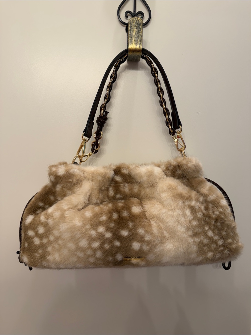 BCBGeneration Faux Fur Shoulder Bag in Beige and Light Brown